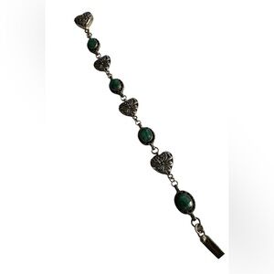 Gorgeous Sterling Silver and Green Gemstone Heart Bracelet